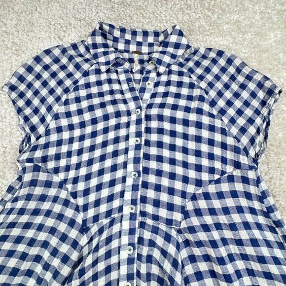 Free People New Spring Love Gingham Blue Plaid Tunic Top - Picture 7 of 11
